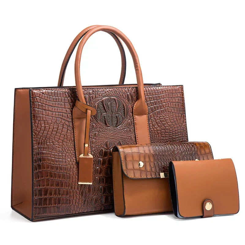 Sabina | Elegant crocodile handbag, wallet and clutch set-Elly Rose