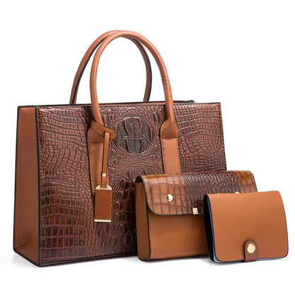 Sabina | Elegant crocodile handbag, wallet and clutch set-Elly Rose