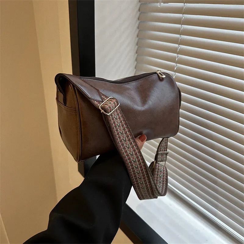 Trine | Vintage Leather Crossbody Bag with Woven Adjustable Strap-Elly Rose