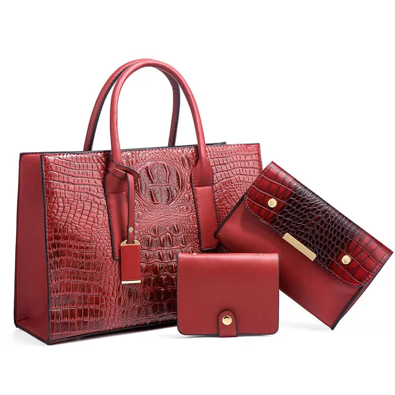 Sabina | Elegant crocodile handbag, wallet and clutch set-Elly Rose