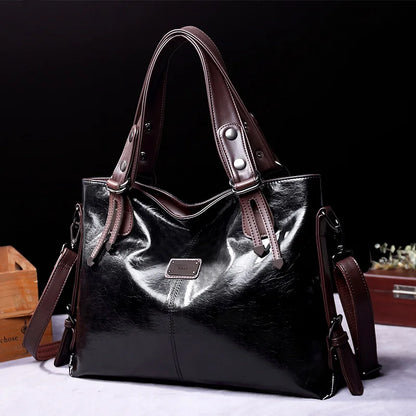 Augusta | Soft leather bag with two handles and elegant details.-Elly Rose