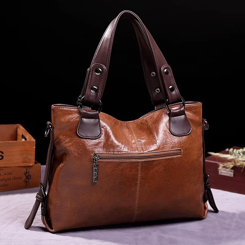 Augusta | Soft leather bag with two handles and elegant details.-Elly Rose