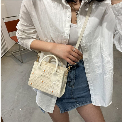 Gwen - Woven handbag with floral accents-Elly Rose