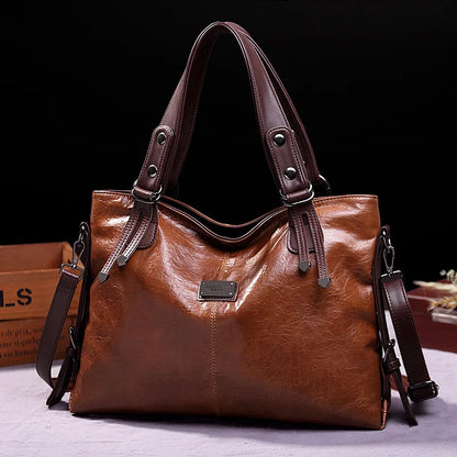 Augusta | Soft leather bag with two handles and elegant details.-Elly Rose