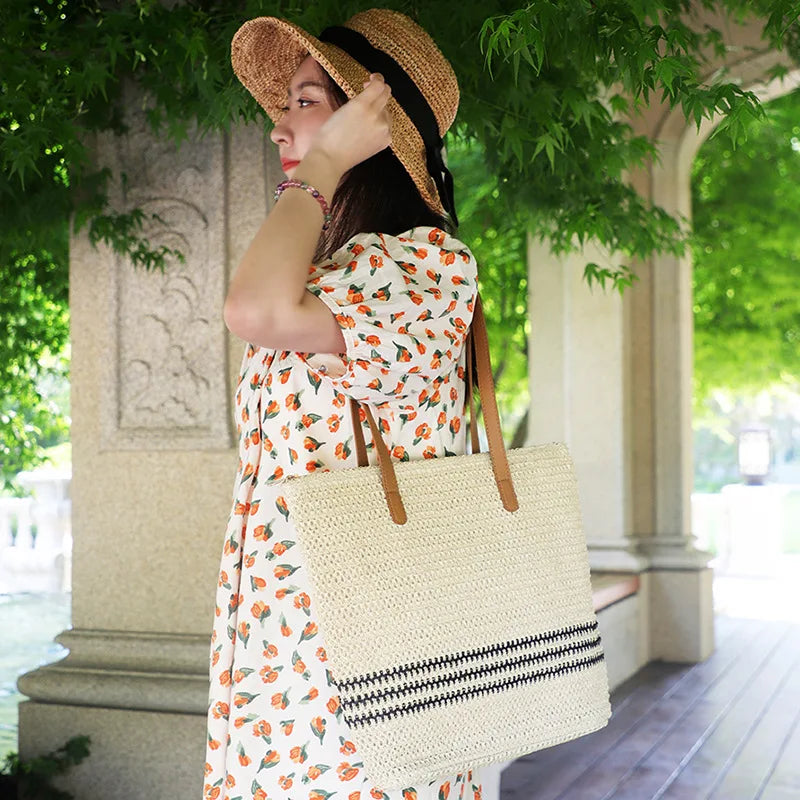 Summer shoulder bag in striped fabric-Elly Rose