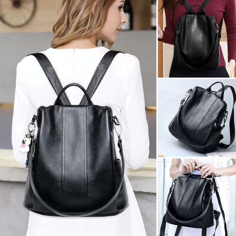 Antonia - Anti-Theft Leather Backpack-Elly Rose