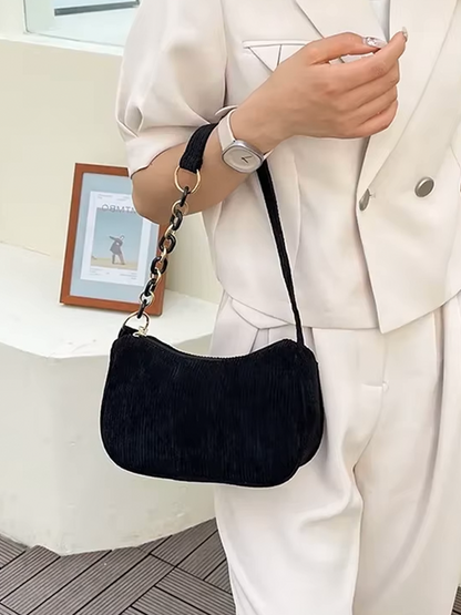 Violet Coduroy Shoulder bag | Handbag | Vintage Clutch Black-Elly Rose