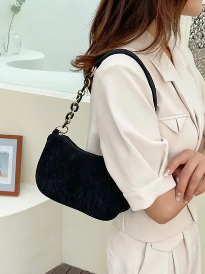 Violet Coduroy Shoulder bag | Handbag | Vintage Clutch Black-Elly Rose