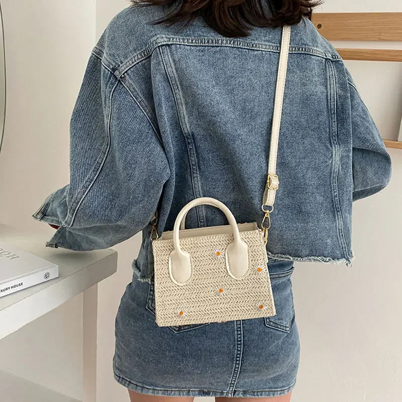 Woven handbag with floral accents - Serena-Elly Rose