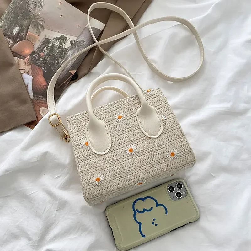 Woven handbag with floral accents - Serena-Elly Rose