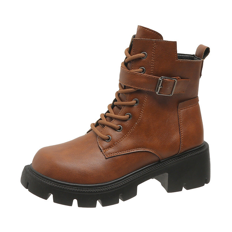 Ada Bottes de combat pour femmes à talon épais et de hauteur moyenne