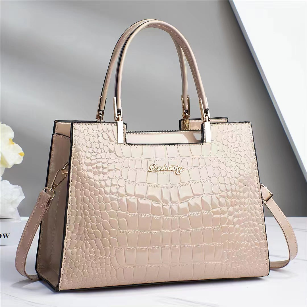 Wilja | Shiny leather handbag with crocodile pattern-Elly Rose