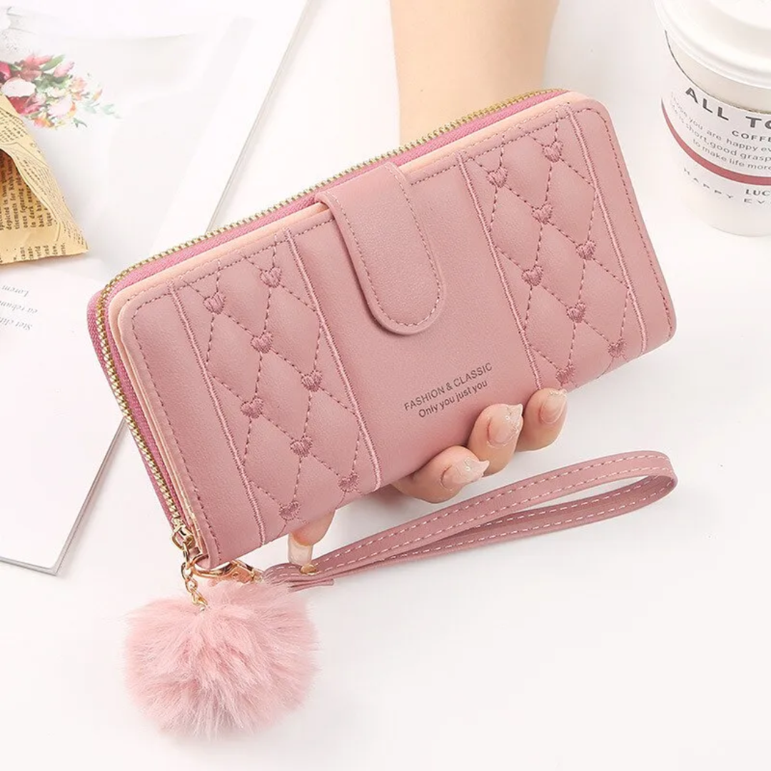 Wallet with embroidered heart motif | With practical hand strap!-Elly Rose